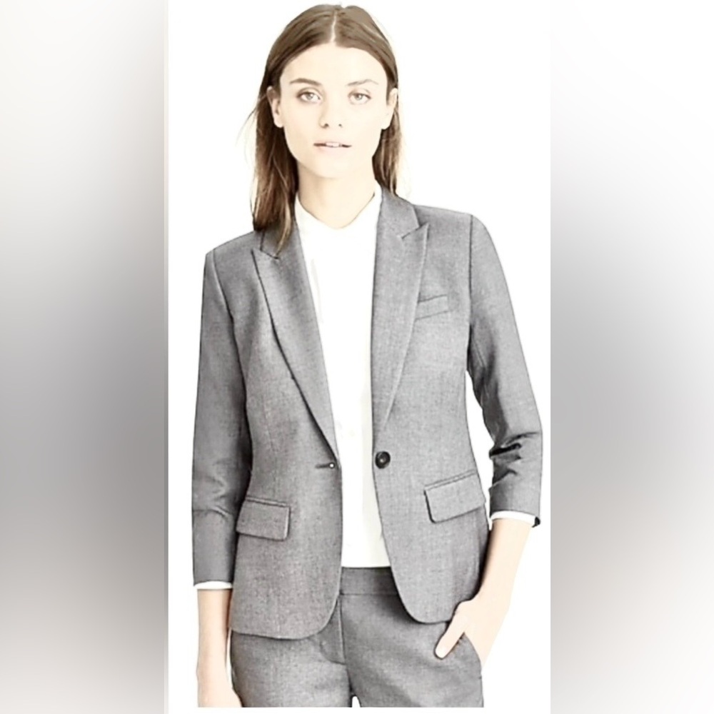 J. Crew Super 120s Sidney Grey Single Button Wool Blazer Notch Lapel #64605 Sz 4